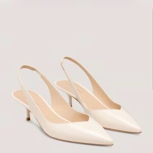 Stuart Weitzman Eva 50 Slingback Kitten Heel Pumps in Cream